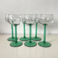 6x Wijnglazen groene voet